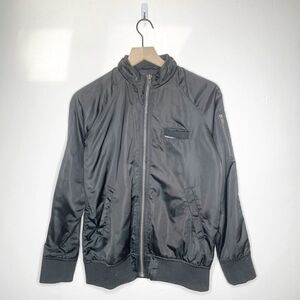 Members Only Washed Satin Iconic Boyfriend Bomber Flight Jacket Grey Women's XS